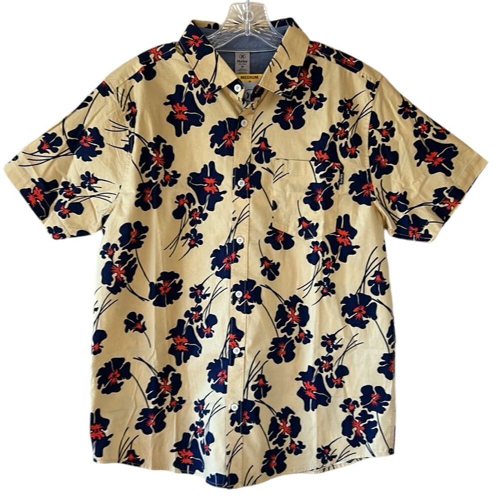 NEW Hurley Mens Tan Floral Shirt